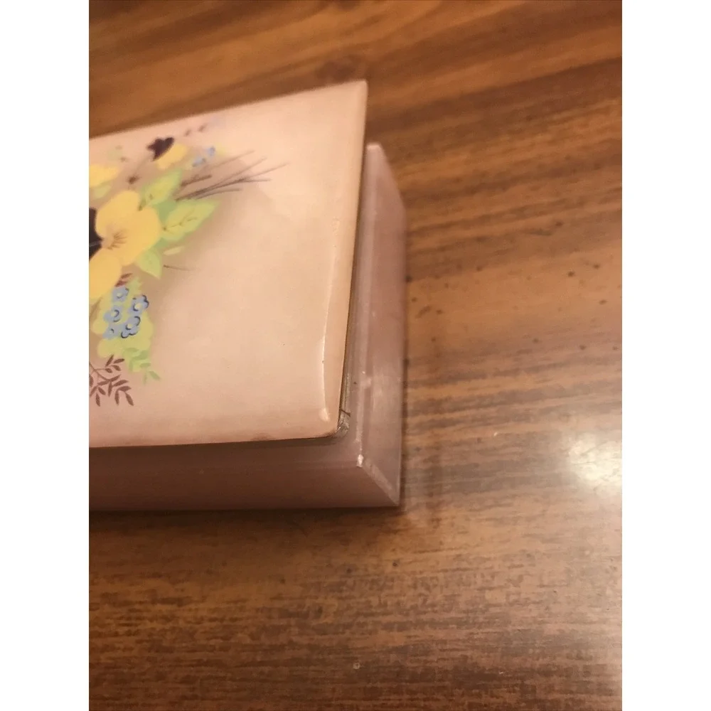 Vintage Pink Floral Pansy's Marble Trinket Jewelry‎ Box
